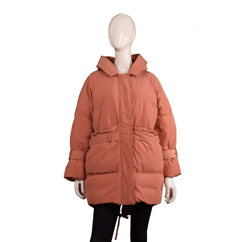 女士翻領中長腰帶款羽絨服
